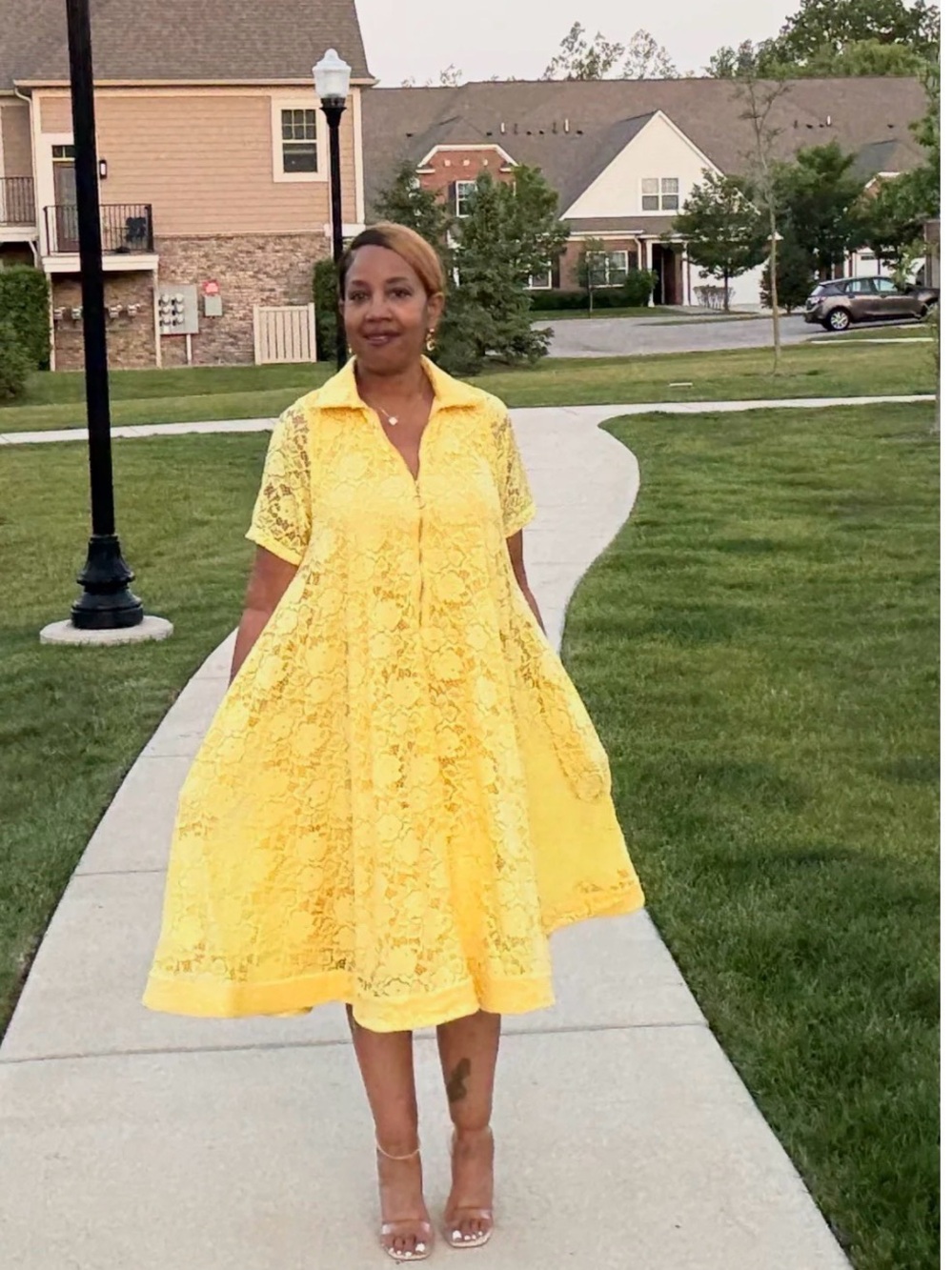 Women's Yellow Lace Shirt Dress